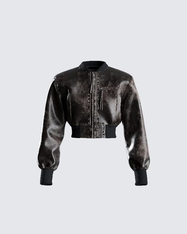 Quilted Jackets for Insulation-Ada Black Faux Leather Crop Jacket