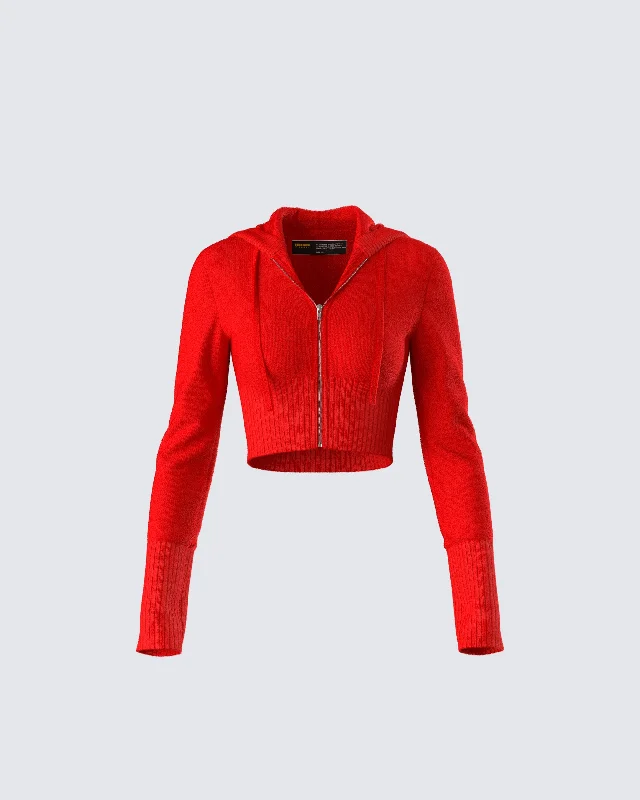 Outdoor Hiking Jackets for Rugged Terrain-Alyssa Red Knit Cropped Jacket