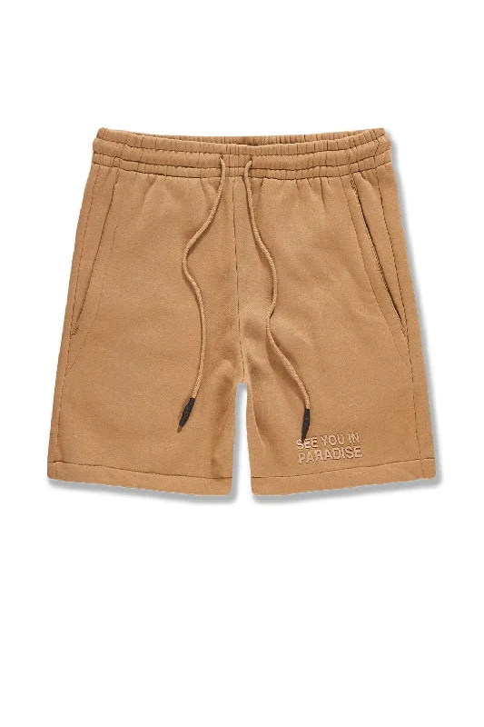 Easy-to-Wear Shorts for Hot Days-Big Men's Retro Paradise Tonal Shorts (Mocha)