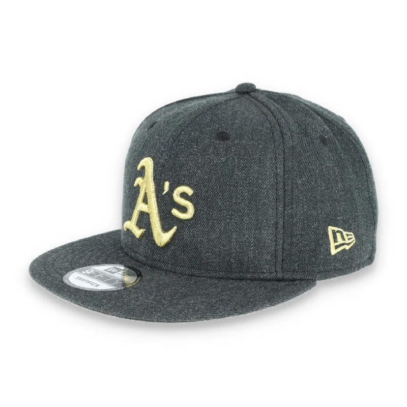 Custom Hats for Personalized Designs-Oakland Athletics New Era 9FIFTY Adjustable Snapback Hat-Heather Black/Gold