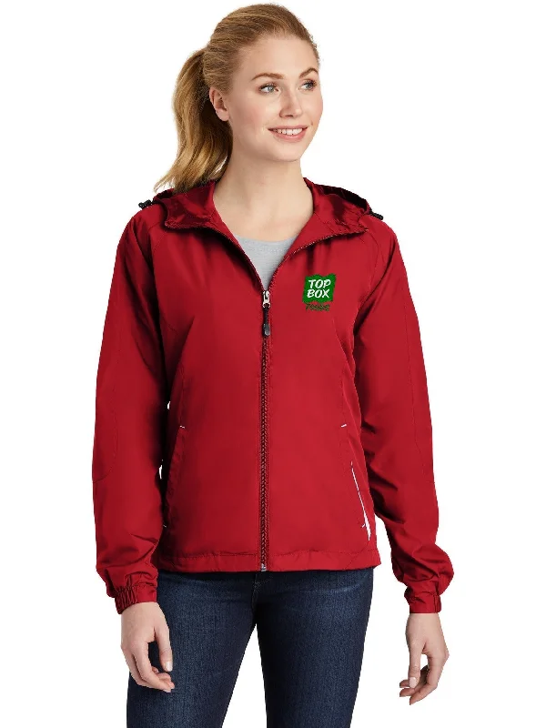 Breathable Jackets for Active Use-Sport-Tek Ladies Colorblock Hooded Raglan Jacket