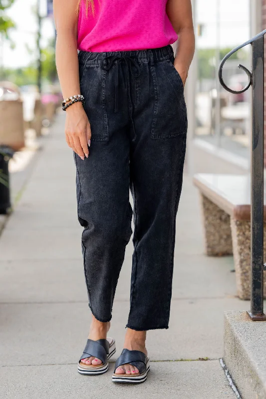 Tailored Pants for Professional Looks-Vintage Washed Frayed Bottom Pants