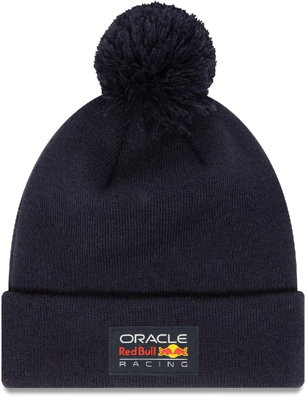 Embroidered Hats for Custom Designs-Red Bull Racing F1 New Era Essential Navy Pom Beanie Team Hat