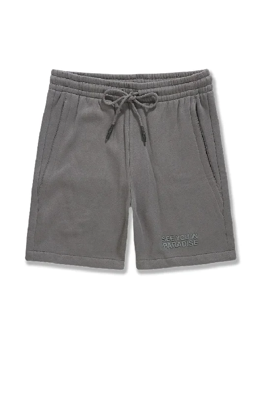 Practical Work Shorts for Warm Days-Big Men's Retro Paradise Tonal Shorts (Charcoal)