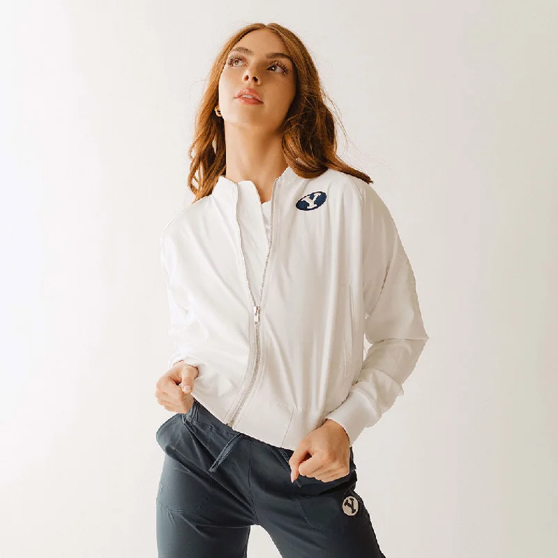 Soft Fleece Jackets for Cold Mornings-BYU Bomber Jacket, White