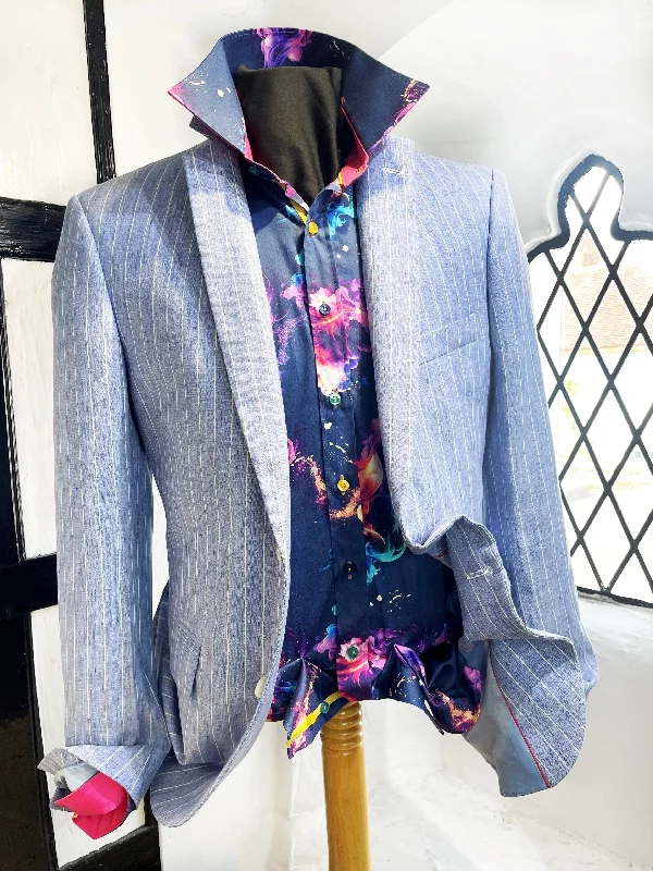 Modern Jackets for Street Style-SKY STRIPE LINEN JACKET