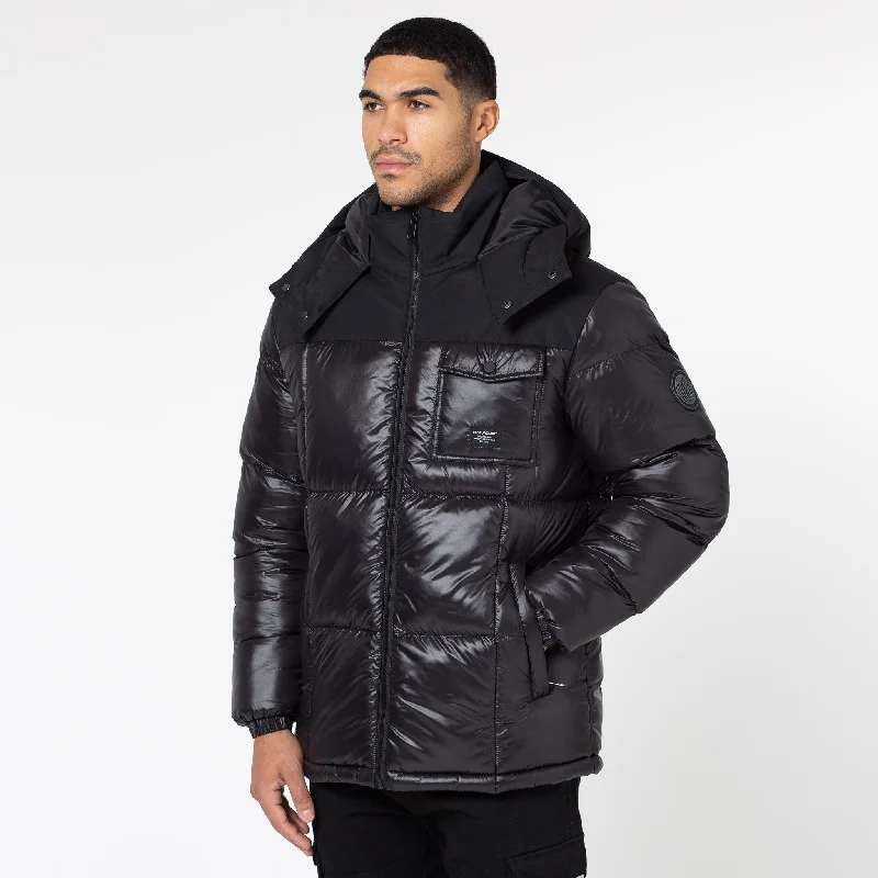 Insulated Parkas for Snowy Days-Pocket Puffer Jacket | Black Shine