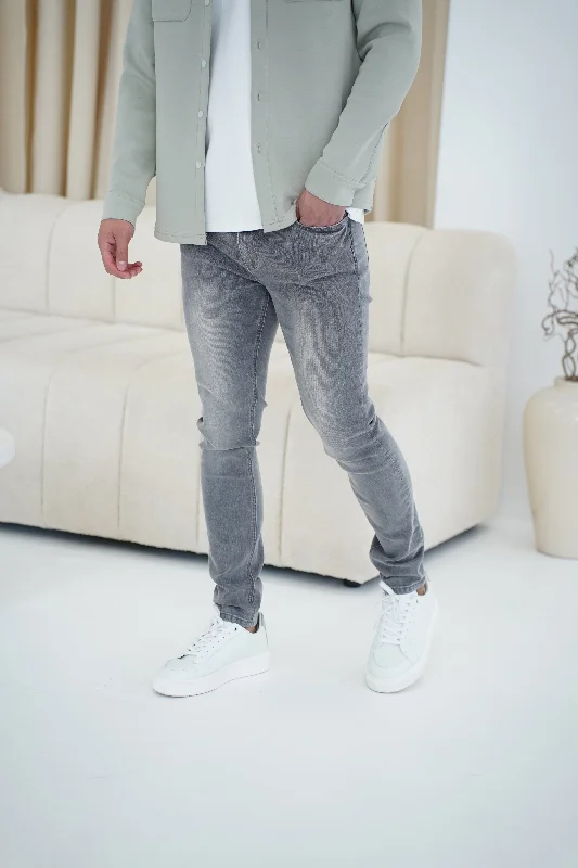 Tapered Pants for a Sleek Look-Capo Slim Fit Denim Jeans - Grey Wash