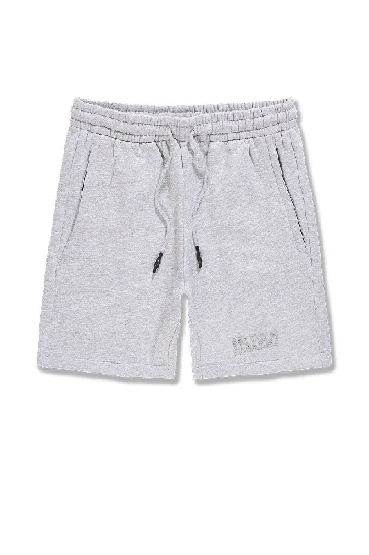 Soft Cotton Shorts for Everyday Relaxation-Big Men's Retro Paradise Tonal Shorts (Heather Grey)