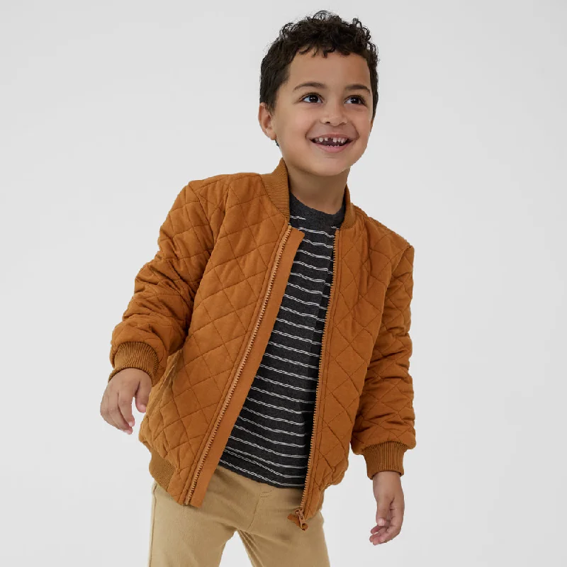 Stylish Bomber Jackets for Night Out-Golden Brown Quilted Varsity Jacket