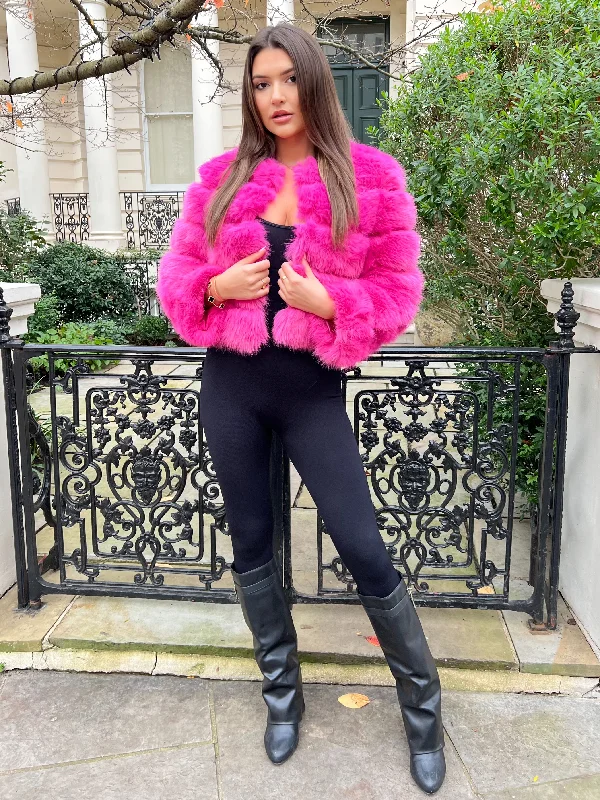 Puffer Jackets for Ultimate Warmth-Hot Pink Premium Faux Fur Jacket