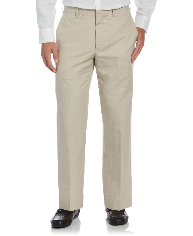 Tailored Dress Pants for Formal Settings-Cotton-Linen Flat Front Textured Pants