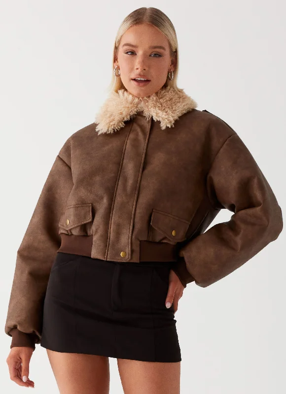 Soft Shell Jackets for Outdoor Exploration-Aston Shearling Bomber Jacket - Brown