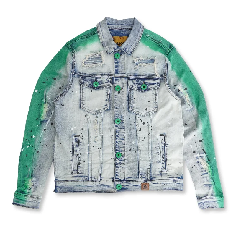 Soft Shell Jackets for Outdoor Exploration-M1038 Paint Stroke Denim Jacket - Dirt Wash