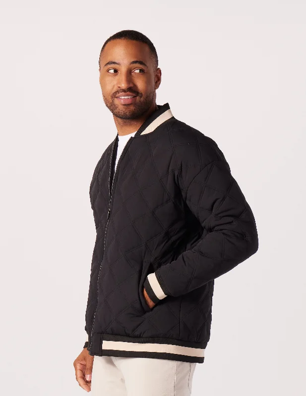 Leather Jackets for Bold Fashion-Men's Varsity Jacket: Black/Oamilk