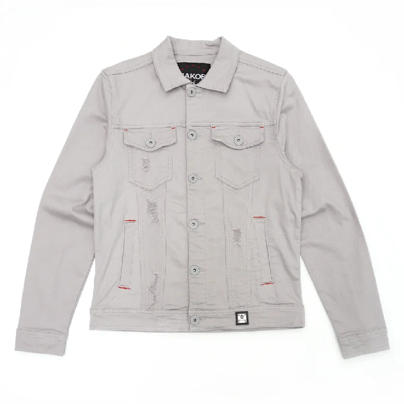 Classic Trench Coats for Stylish Layers-M1026 - Makobi Core Denim Jacket - Gray