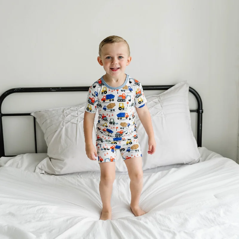 Classic White Shorts for Summer Staples-Construction Two-Piece Short Sleeve & Shorts Pajama Set