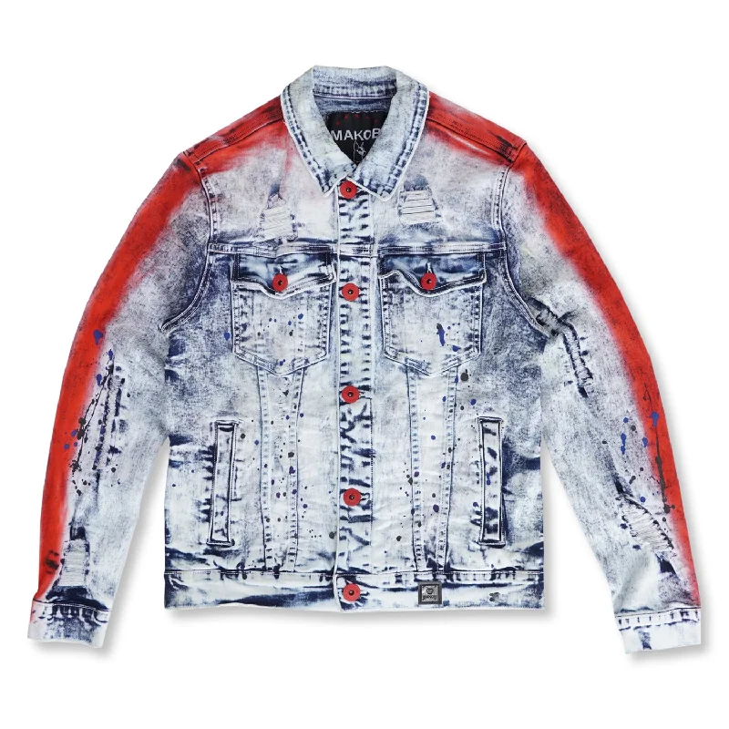 Designer Jackets for High-End Fashion-M1038 Paint Stroke Denim Jacket - Light Wash