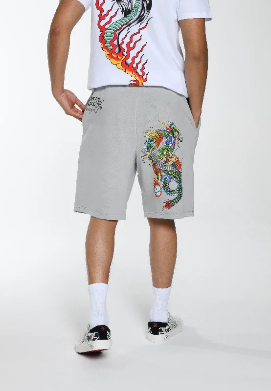 Relaxed Fit Shorts for All-Day Comfort-Mens Fireball Dragon Sweat Shorts - Washed Grey