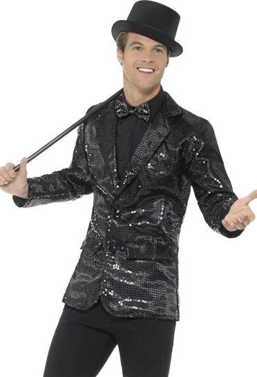 Urban Jackets for City Wear-Men's Black Sequin Jacket