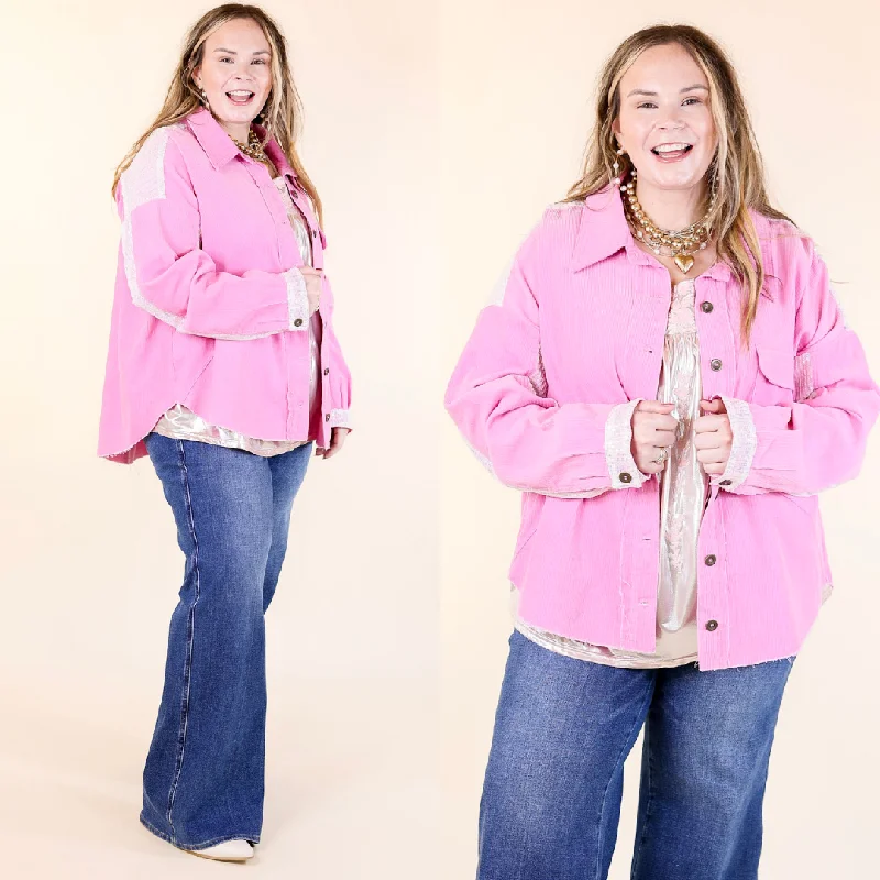 Bomber Jackets for a Cool Vibe-Chat With Me Sequin Detail Button Up Jacket in Pink