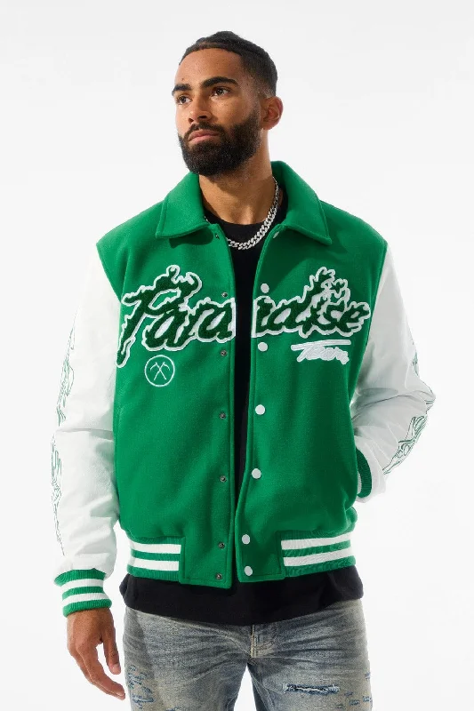 Windproof Jackets for Blustery Days-Paradise Tour Varsity Jacket (Green)