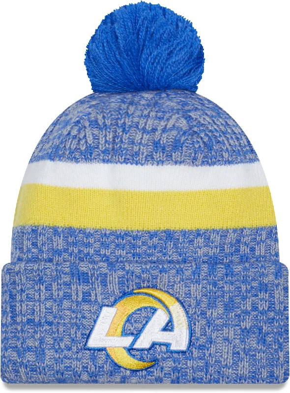 Packable Beanie Hats for Travel-Los Angeles Rams New Era NFL 2023 Sideline Sport Knit Bobble Hat