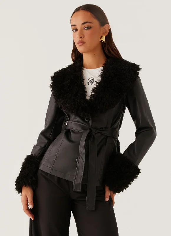 Soft Leather Jackets for Sleek Fashion-Street Lights Fur Trim Jacket - Black