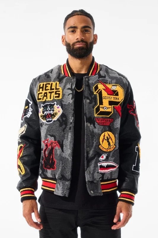 Warm Fleece Jackets for Layering-Hellcat Varsity Jacket (Black Camo)