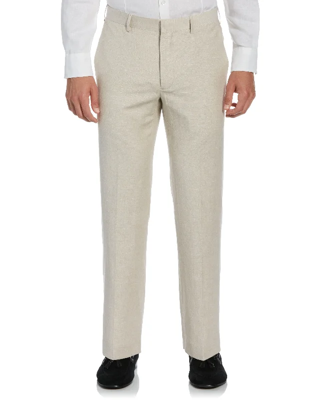 Utility Pants for Functional Style-Linen-Blend Flat Front Pants - Khaki