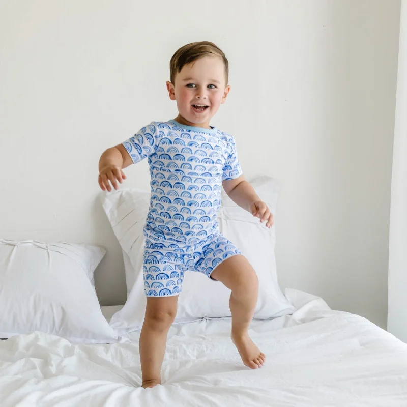 Best Shorts for Summer Comfort-Blue Rainbows Two-Piece Short Sleeve & Shorts Pajama Set