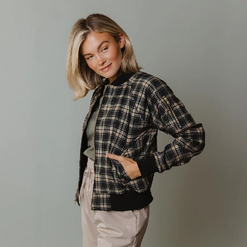 Casual Zip Jackets for Everyday Comfort-Bonnie Plaid Bomber Jacket