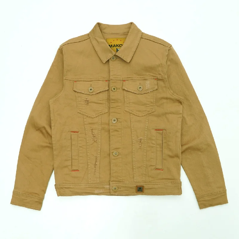 Stylish Bomber Jackets for Night Out-M1026 - Makobi Core Denim Jacket - Khaki