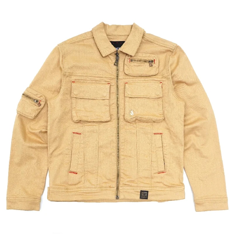 Slim Fit Jackets for Modern Looks-M1030 Aries Cargo Denim Jacket - Khaki