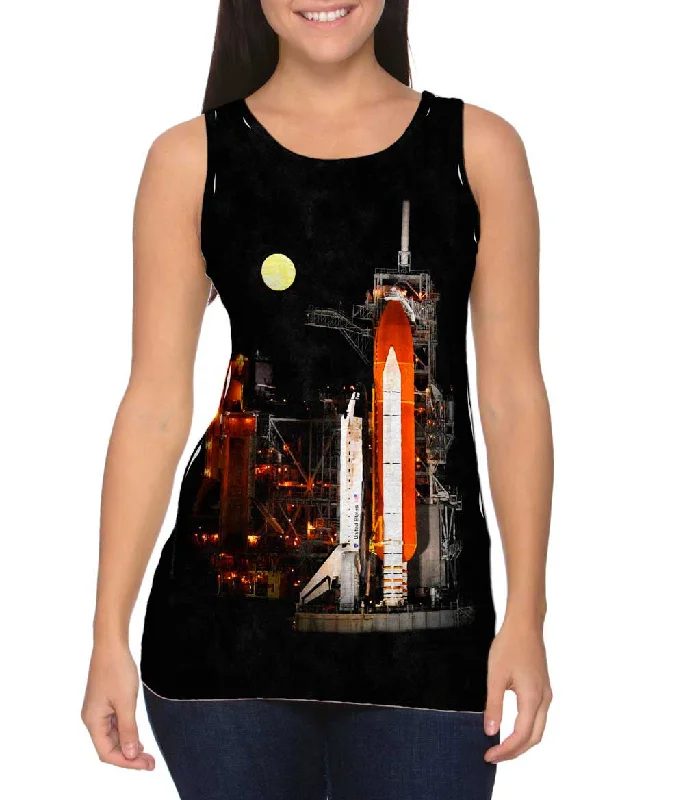 Casual Button-Up Vests for Relaxed Days-Space Shuttle Discovery Under Full Moon