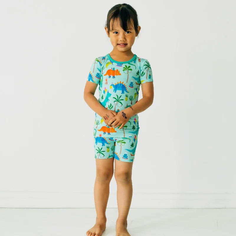 Beach Shorts for Sand and Surf-Prehistoric Party Two-Piece Short Sleeve & Shorts Pajama Set