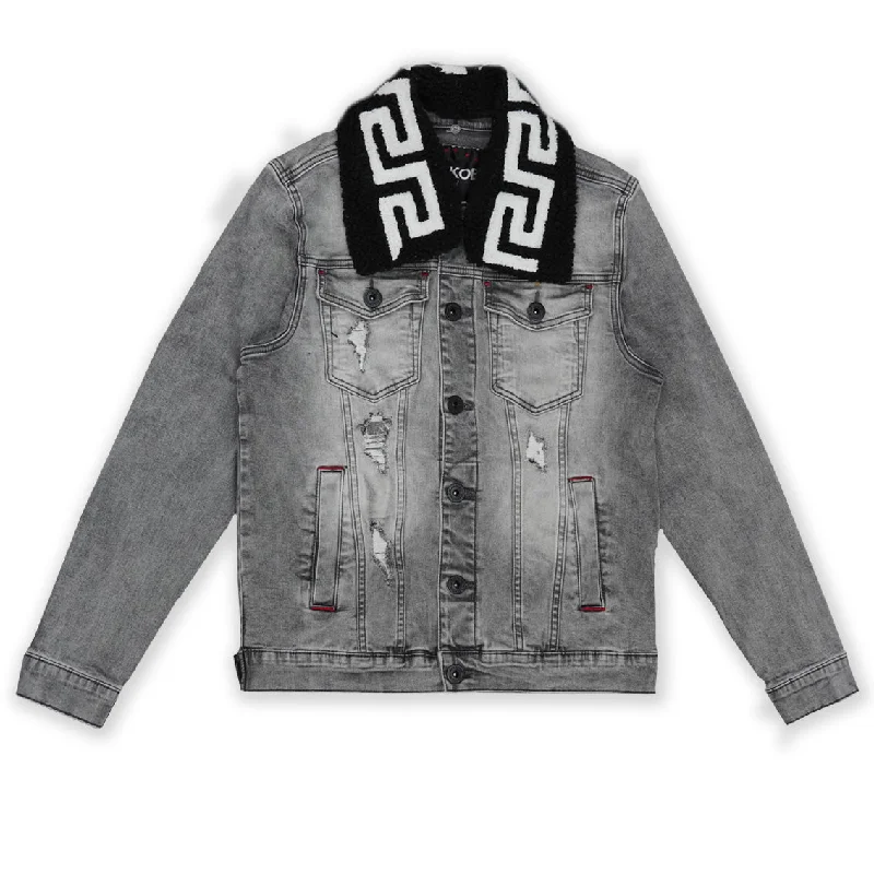 Trendy Jackets for Fashion-Forward Looks-M1062 Denim Jacket W/ Sherpa Collar - Gray