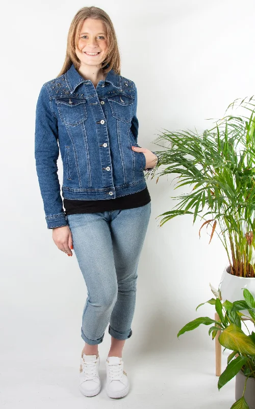 Casual Blazer Jackets for Smart Casual Wear-Embellish Denim Jacket | Dark Denim