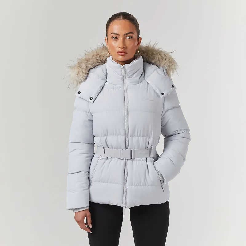 Casual Zip Jackets for Everyday Comfort-Belted Ski Jacket | Ice Grey