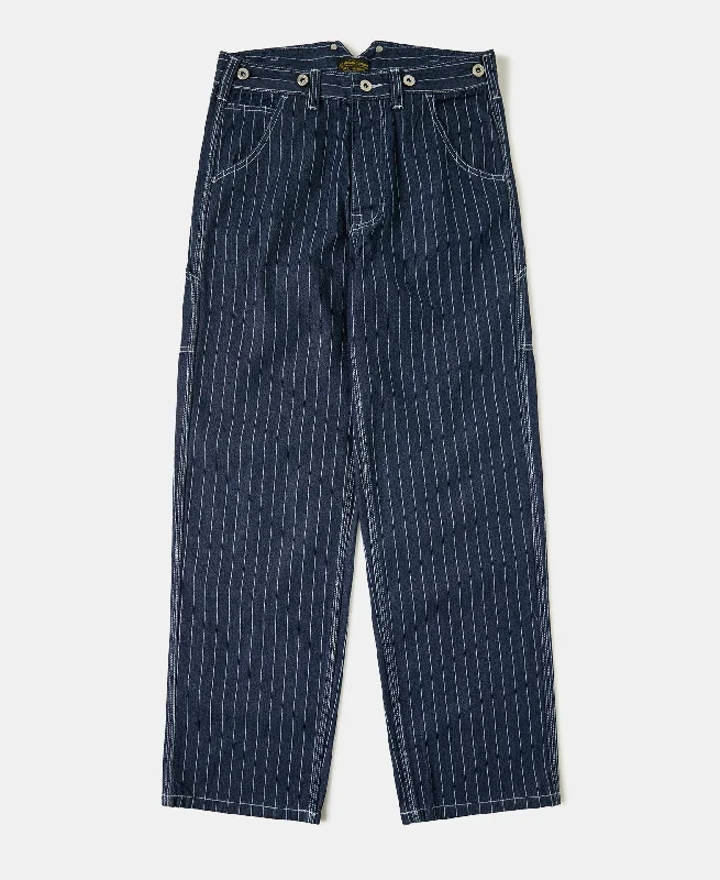 Performance Pants for Running and Cycling-Indigo Wabash Stripe Work Trousers