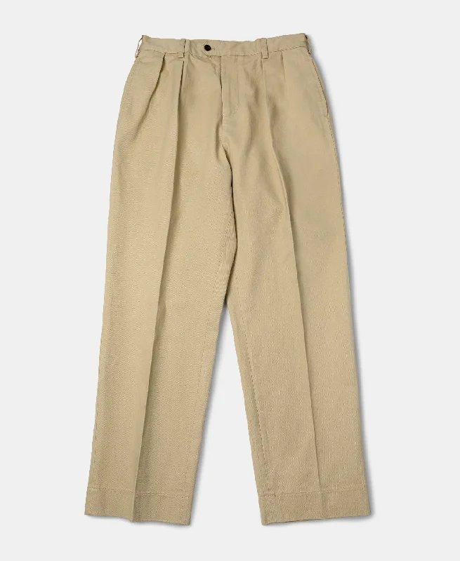 Loose Fit Pants for Relaxed Comfort-1930s IVY Style Double Pleated Chino Trousers - Khaki