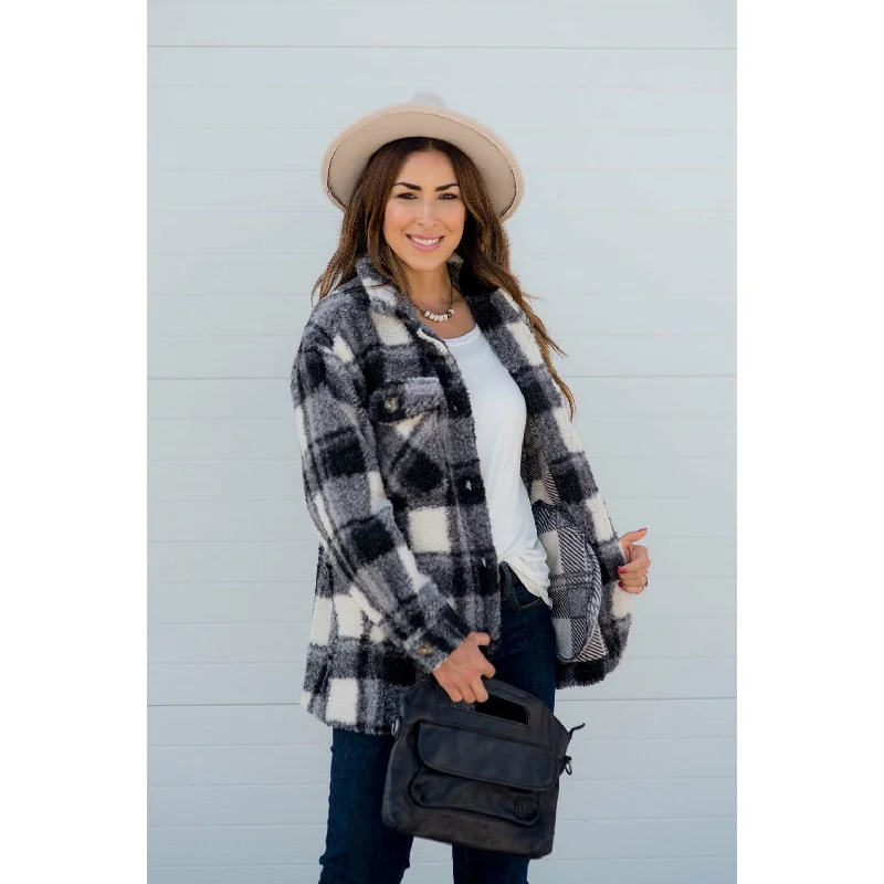 Urban Jackets for City Wear-Fuzzy Plaid Jacket