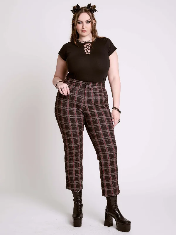 Wide-Leg Pants for Fashionable Comfort-Cropped Vintage Plaid Pants