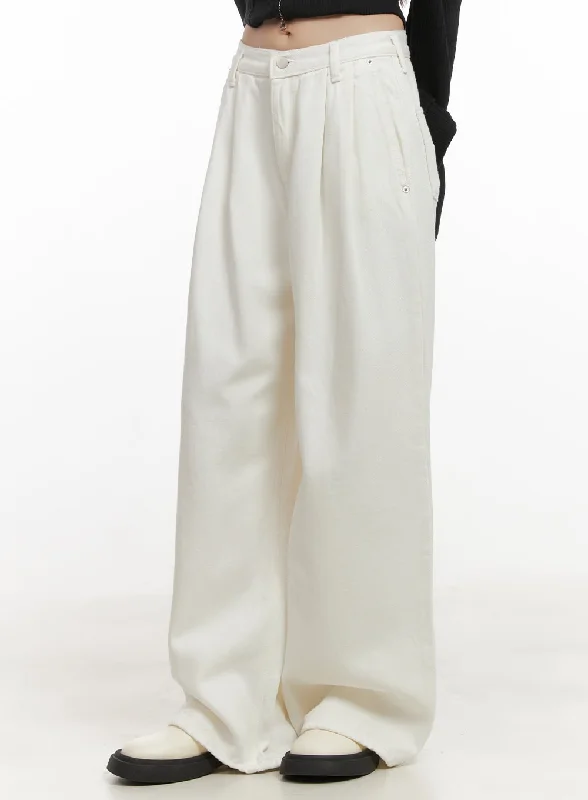 Stretch Pants for Flexible Movement-Pintuck Cotton Wide-Leg Trousers CD430