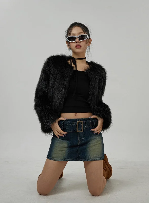 Stylish Jackets for Fall Weather-Faux Fur Hook Cropped Jacket CD21