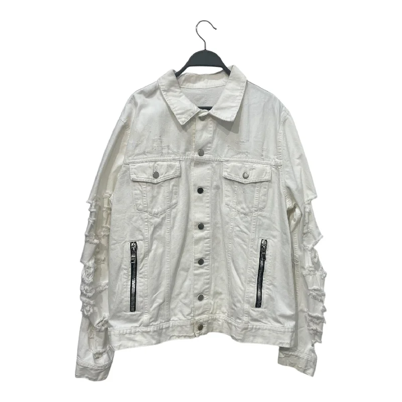 Warm Jackets for Winter Adventures-BALMAIN/Denim Jkt/XXL/Denim/WHT/Single Breasted/WHITE DENIM JACKET BLK ZIPPER