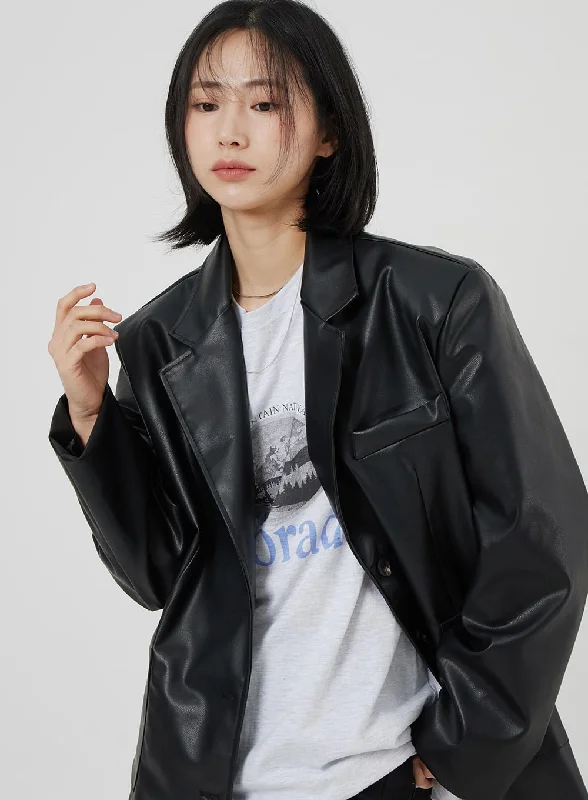 Utility Jackets for Everyday Function and Fashion-Faux Leather Oversized Jacket OM306