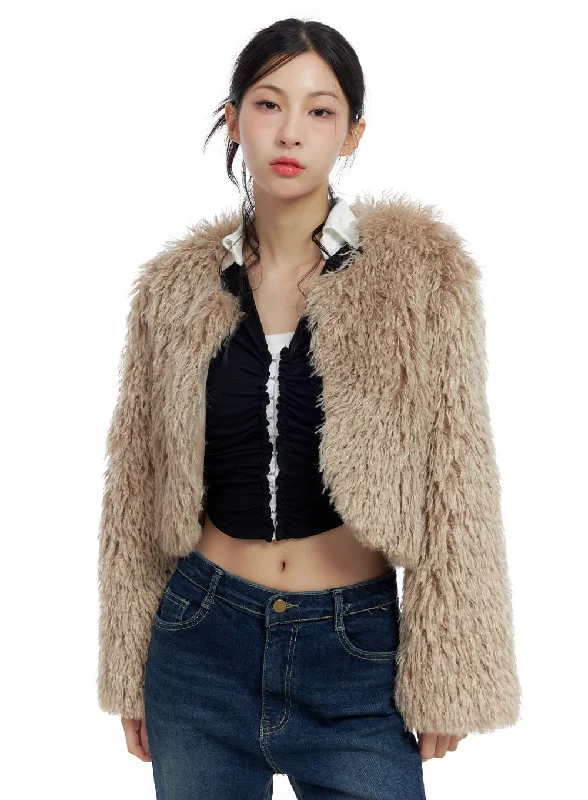 Puffer Jackets for Ultimate Warmth-Faux Fur Crop Jacket CO425