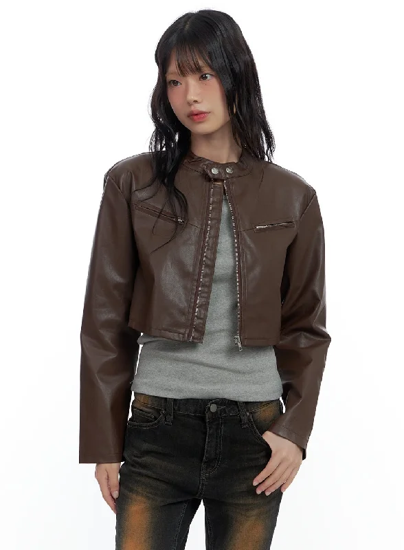 Zip-Up Jackets for Easy Layering-Sleek Zip-Up Leather Rider Jacket CS420