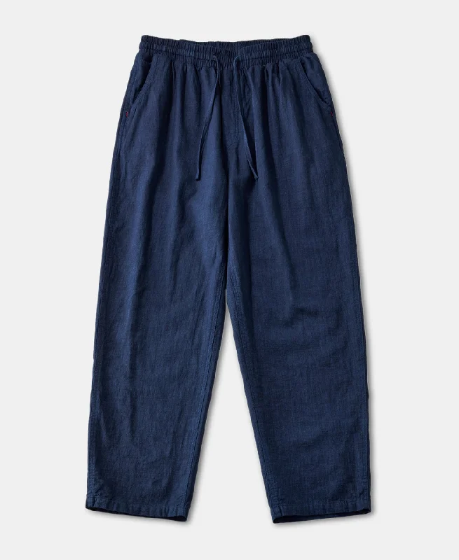 Performance Track Pants for Running-Indigo-Dye Loose Cotton and Linen-Blend Pants